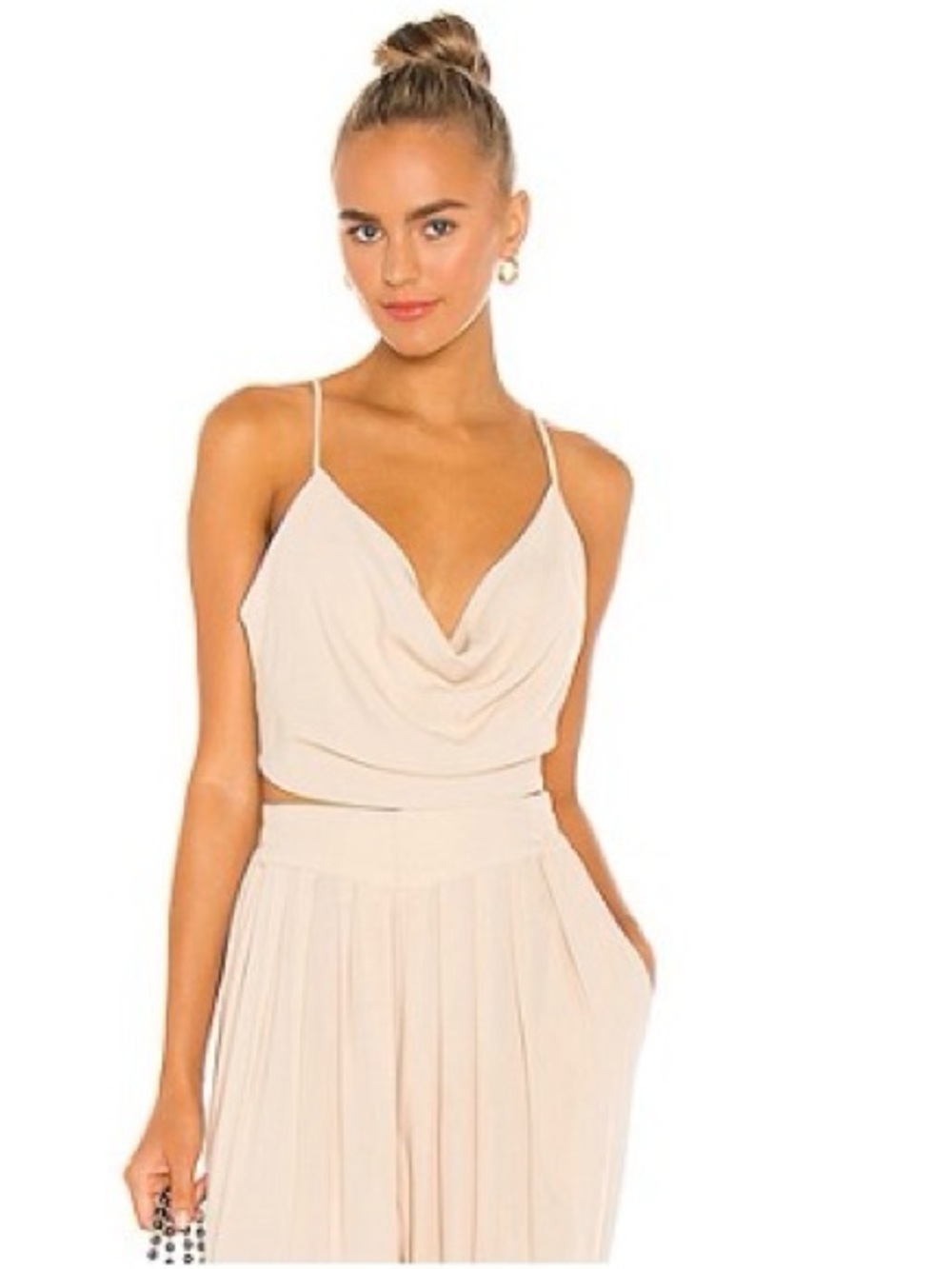 INDAH Cream Draped Cowl Crop Top